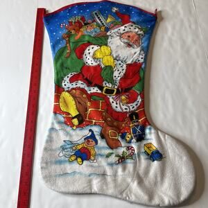 Vintage Large 28” 1980s Felt Christmas Stocking Santa Toys Great Colors! Xmas